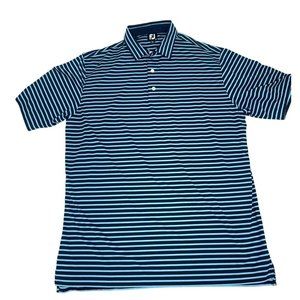 FJ FootJoy Mens Navy & Blue Mini Stripe Golf Performance‎ Polo Size XL